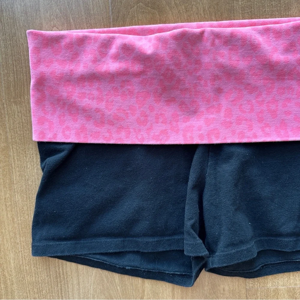 LOVE PINK Sequin Y2K Victoria’s Secret Yoga Shorts, Animal Print Folded Waist - Picture 3 of 12